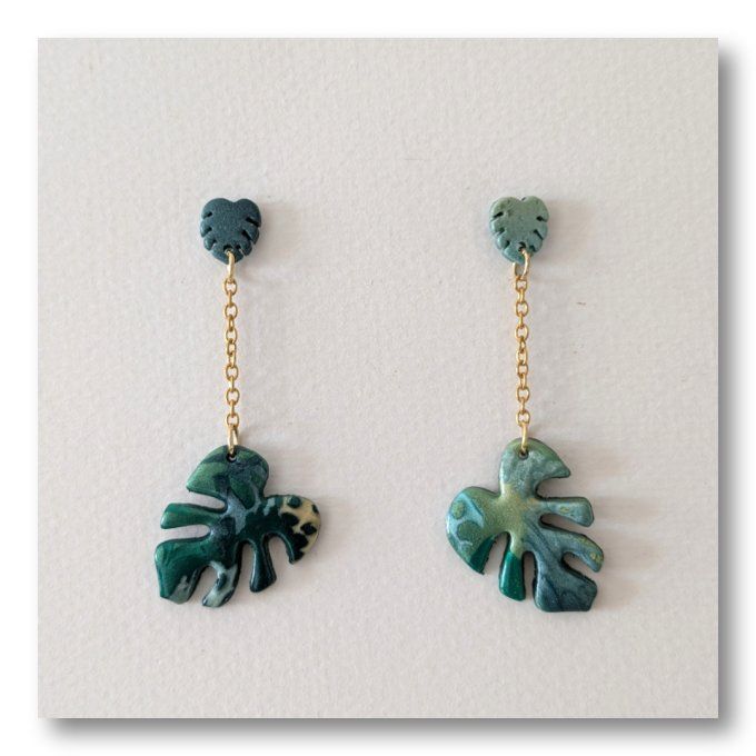 Clous d'oreilles Feuilles Vert & Or