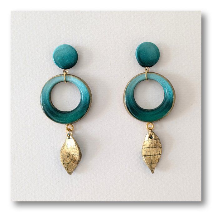 Clous d'oreilles Pendules Vert & Or